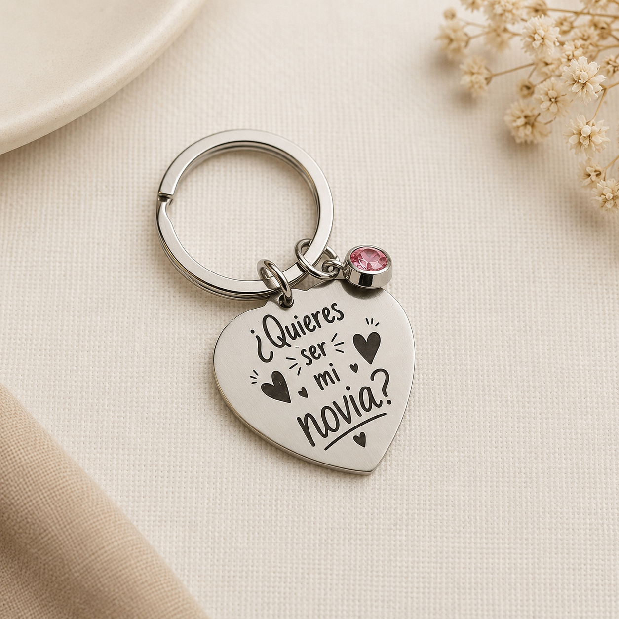 Llavero Personalizado corazón charms de Acero Inoxidable | Grabado Láser