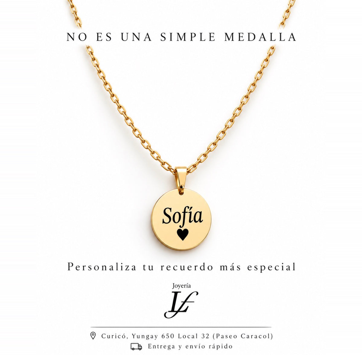 Collar Medalla Personalizada Baño de Oro 18K, Grabado Láser